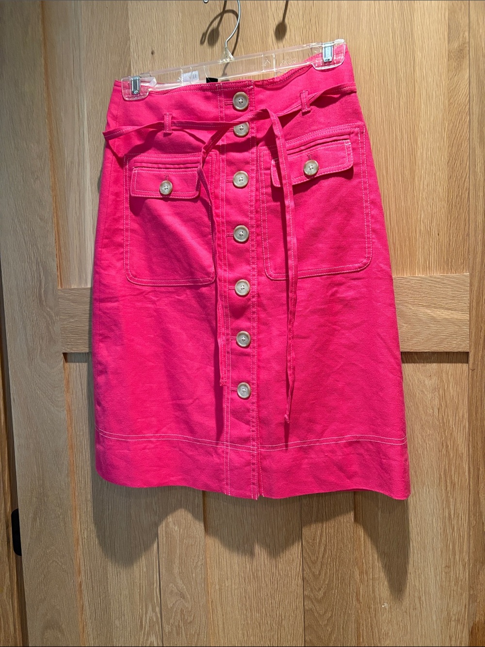 J Crew Bright Pink Button-Front A-Line Skirt - Picture 1 of 4